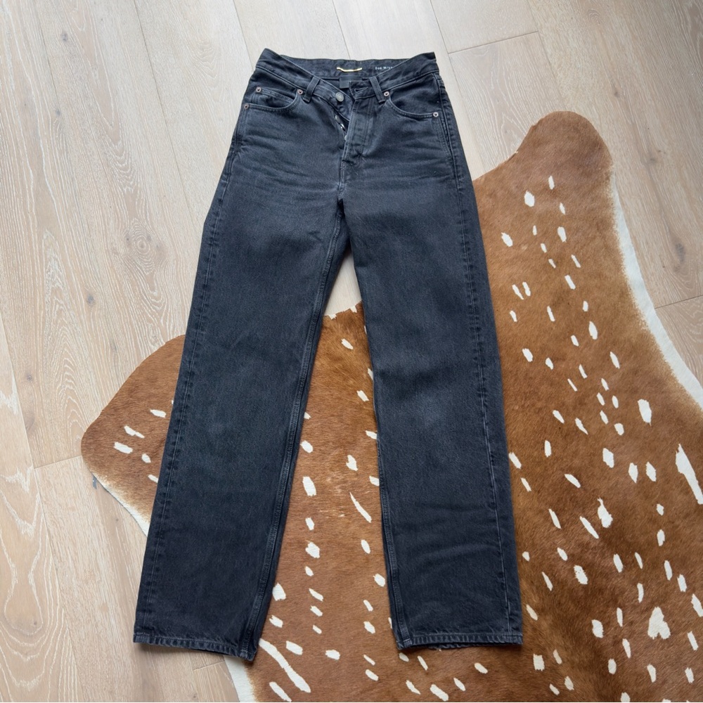 saint laurent v-waist washed black denim